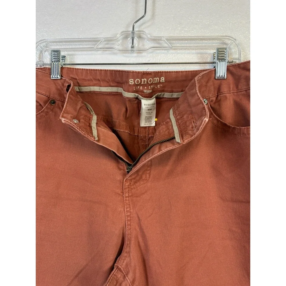 Sonoma Modern Straight Denim Jeans Womens Sz 16‎ Rust Brown Stretch Mid Rise